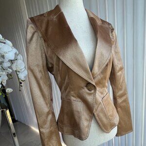 YOANA BARASCHI Antique Gold Fitted Jacket - Size 2 | Textured Blazer